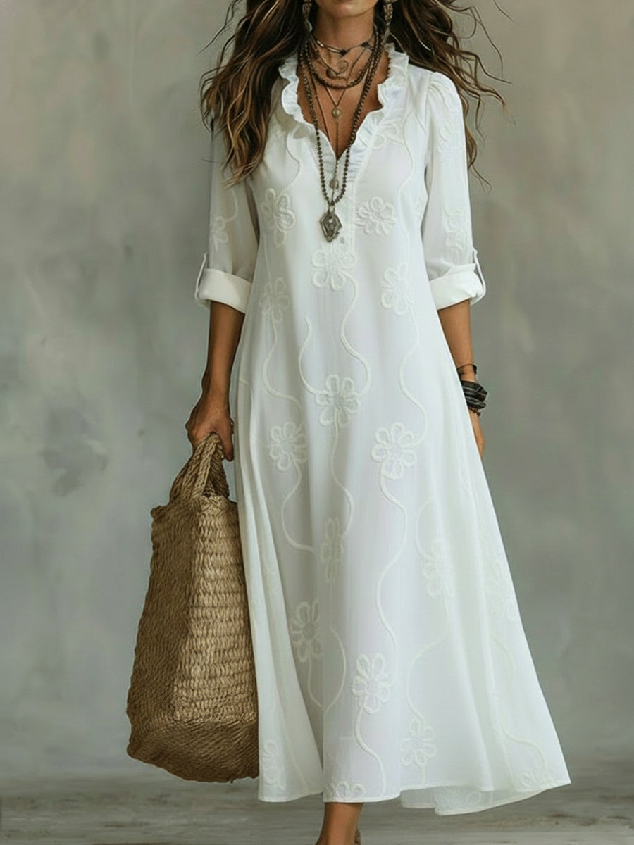Women's A-Line Dress featuring a stylish ruffle collar, perfect for casual occasions, available in multiple colors and sizes. 0