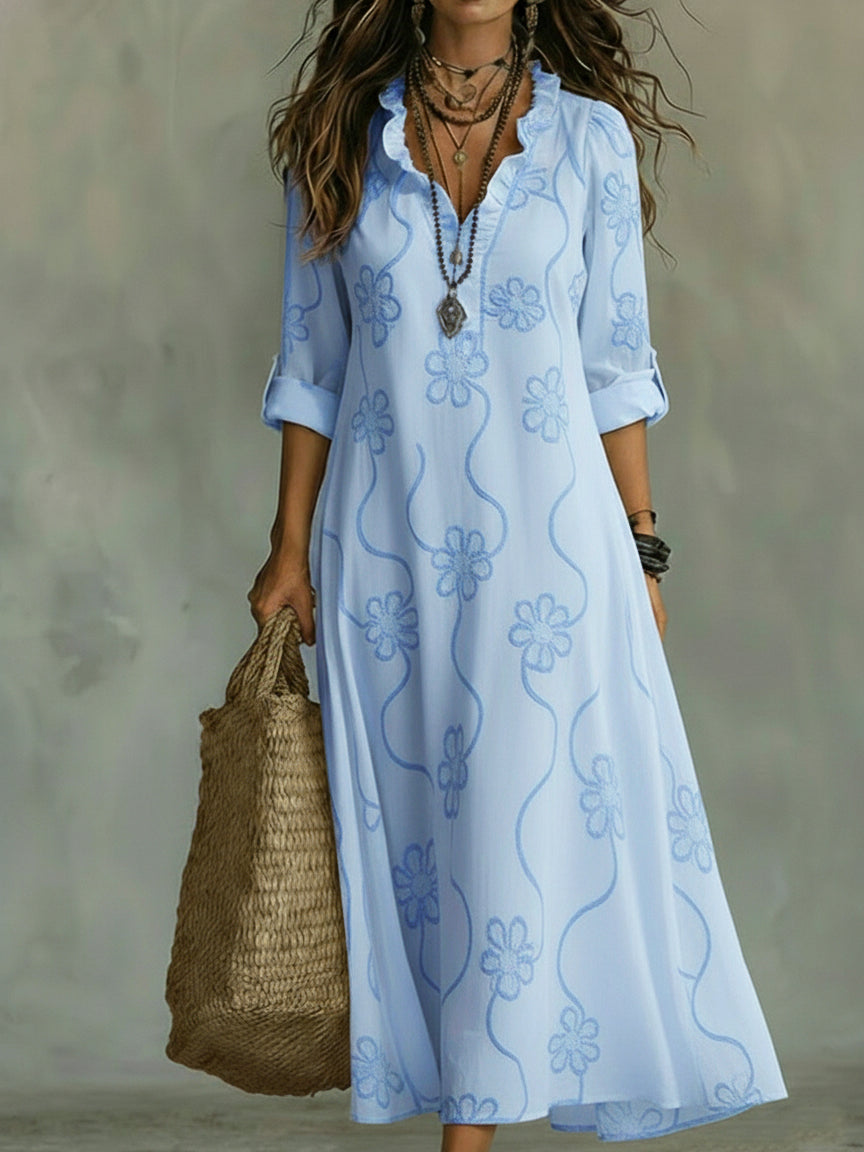 Women's A-Line Dress featuring a stylish ruffle collar, perfect for casual occasions, available in multiple colors and sizes. 5