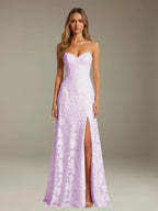 Elegant women's A-line evening dress in a rich hue, designed for formal occasions and wedding guests, featuring a sophisticated side slit for added allure. 12