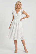 Women's A-Line Summer Dress featuring a smocked waist, perfect for casual outings, beach days, and special events, in a stylish and comfortable design. 1