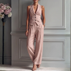 Women's backless vest and wide-leg trousers set, perfect for summer outings, featuring a stylish design and comfortable fit. 0
