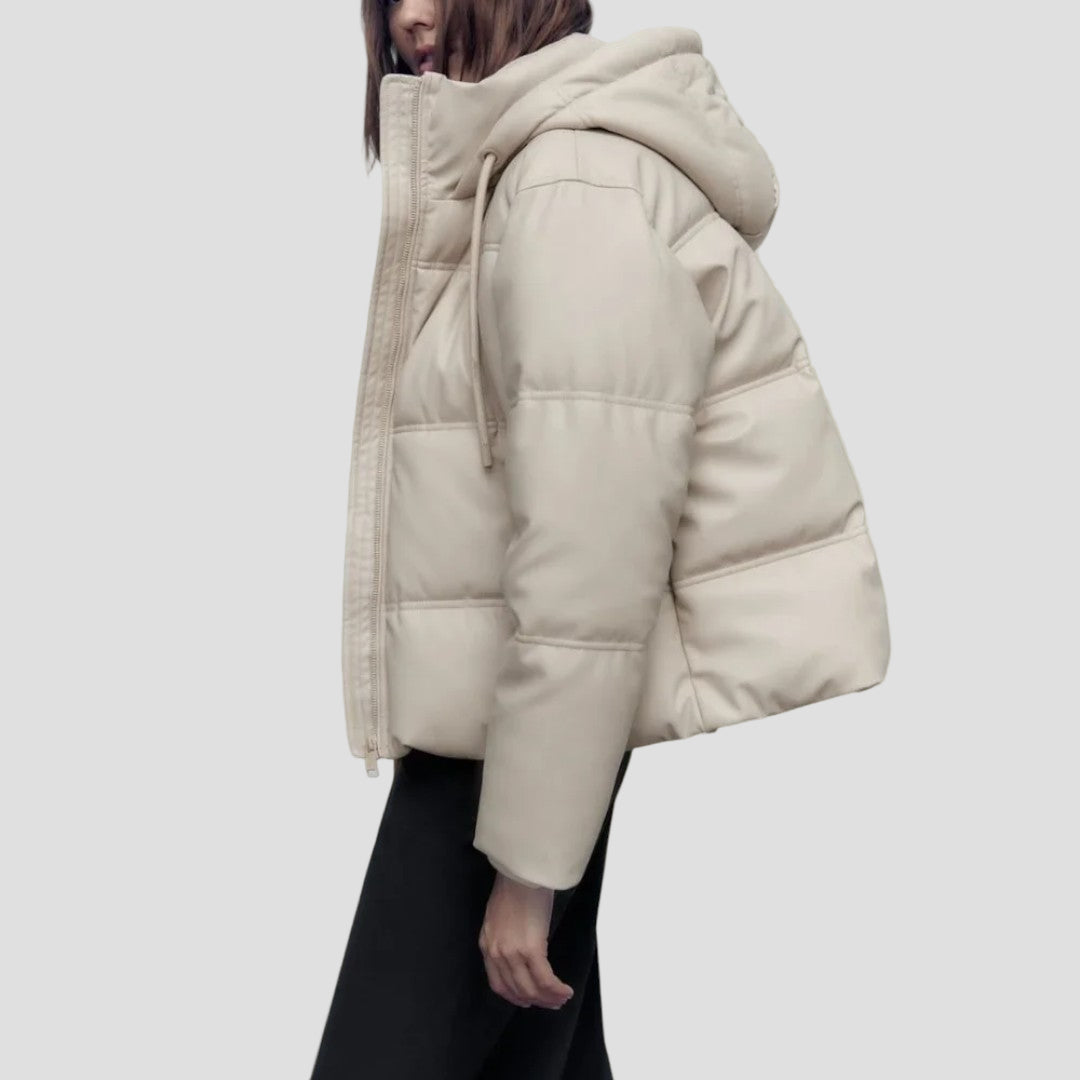 Women's Cropped Puffer Jacket with Hood
