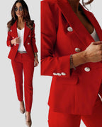Women's Double-Breasted Blazer & Pants Set
