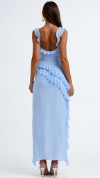 Elegant women's evening dress featuring ruffled details, perfect for formal occasions, showcasing a flowing maxi silhouette in a sophisticated design. 6