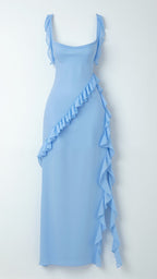 Elegant women's evening dress featuring ruffled details, perfect for formal occasions, showcasing a flowing maxi silhouette in a sophisticated design. 7