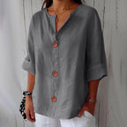 Women's loose fit blouse in lightweight summer linen, perfect for casual outings, featuring a relaxed silhouette and breathable fabric for comfort. 4