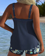 Women's modern tankini swimwear featuring a stylish design, perfect for beach days, showcasing vibrant colors and a flattering fit. 1