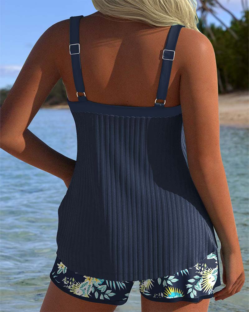 Women's modern tankini swimwear featuring a stylish design, perfect for beach days, showcasing vibrant colors and a flattering fit. 1