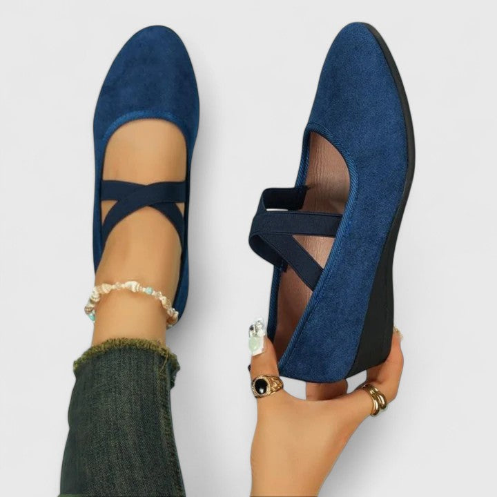 Orthopedic ballet flats with ankle strap in blue