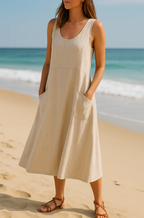 Women's relaxed maxi dress featuring stylish pockets, perfect for summer occasions, showcasing a lightweight fabric and a comfortable fit. 6