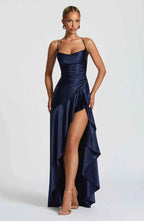 Women's ruffled maxi dress in elegant evening style, perfect for formal occasions, featuring a flattering silhouette and sophisticated design. 0