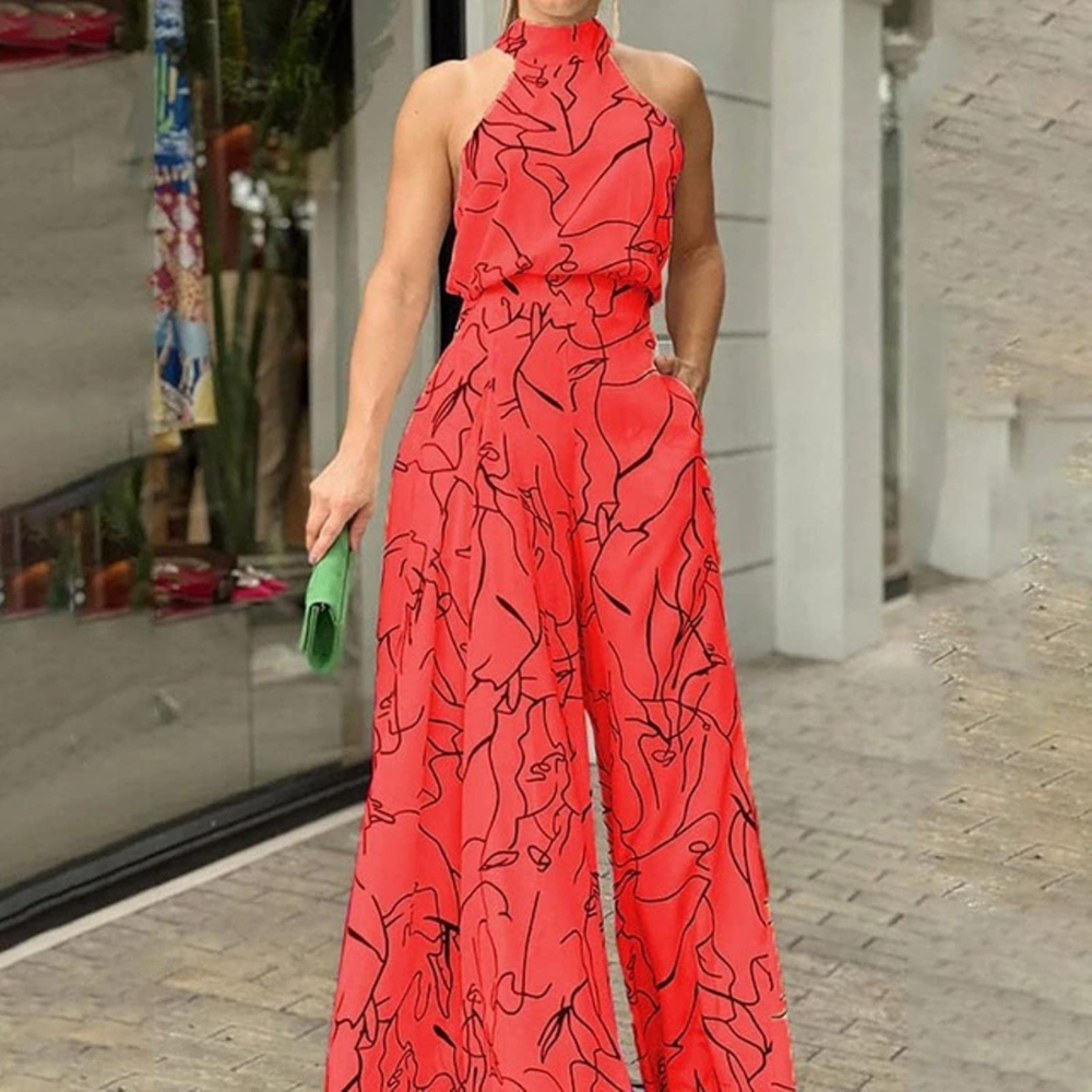 Women's sleeveless jumpsuit featuring an adjustable belt, perfect for casual outings, parties, or formal events. 2