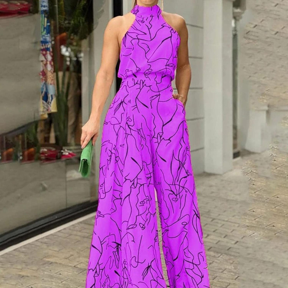 Women's sleeveless jumpsuit featuring an adjustable belt, perfect for casual outings, parties, or formal events. 8