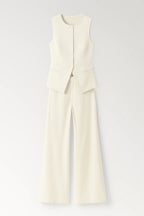 Women's sleeveless set featuring a stylish top and flowy wide-leg pants, perfect for summer outings and casual wear. 3