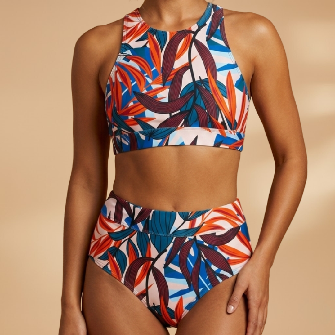 Women's sport bikini set featuring a stylish bustier top, designed for swimming training, offering comfort and support with a sleek, athletic fit. 3