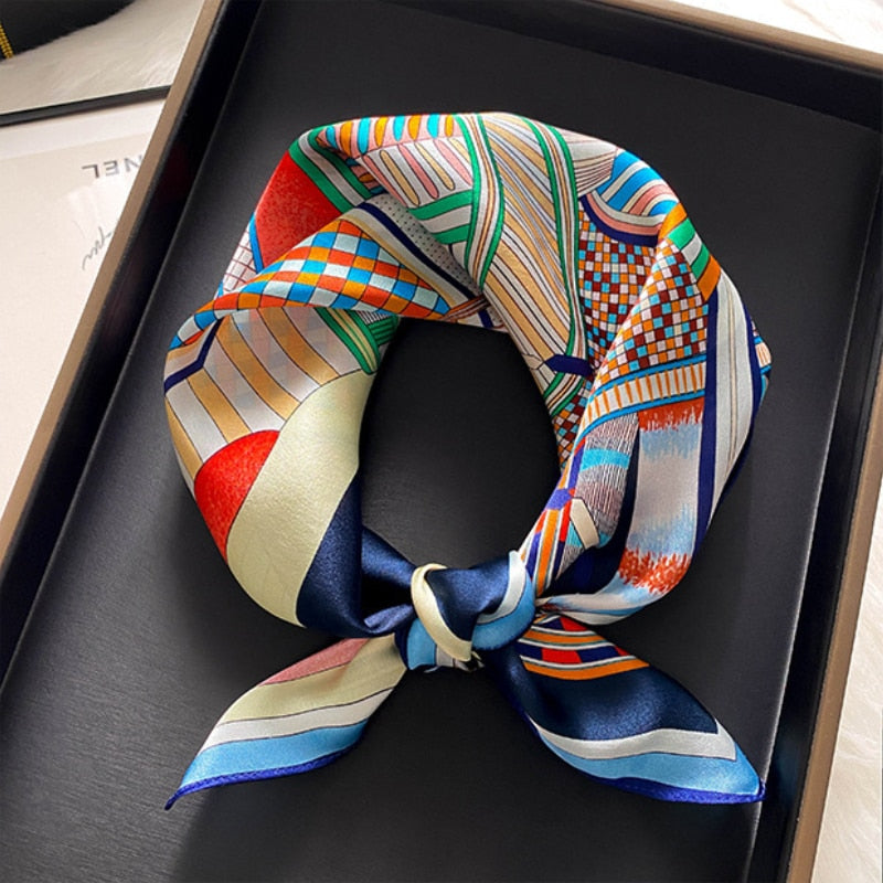 Elegant women's square silk scarf featuring a modern design, perfect for adding a touch of style to any outfit on special occasions. 0