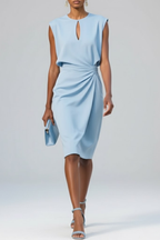 Cocktail Midi Dress Keyhole Neck Ruched Waist