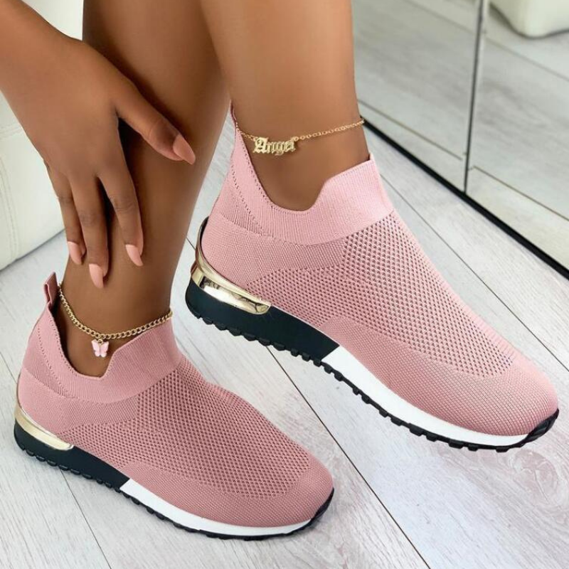 Knit slip-on walking sneakers in pink