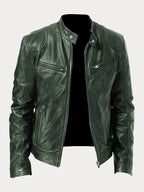 Men's classic leather jacket in military green