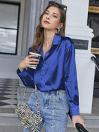 Long Sleeve Satin Button-Up Shirt