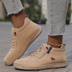 Women's arch support lace up ankle sneakers with wide toe box in khaki