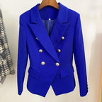 Tailored double breasted gold button blazer in royal blue