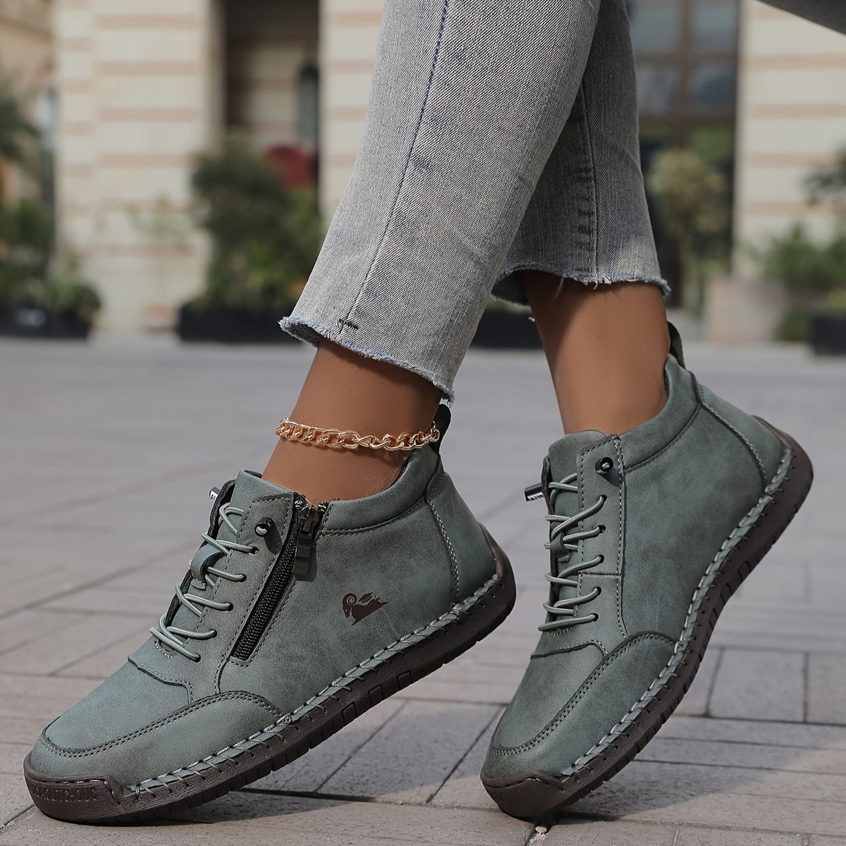 Women's arch support lace up ankle sneakers with wide toe box
