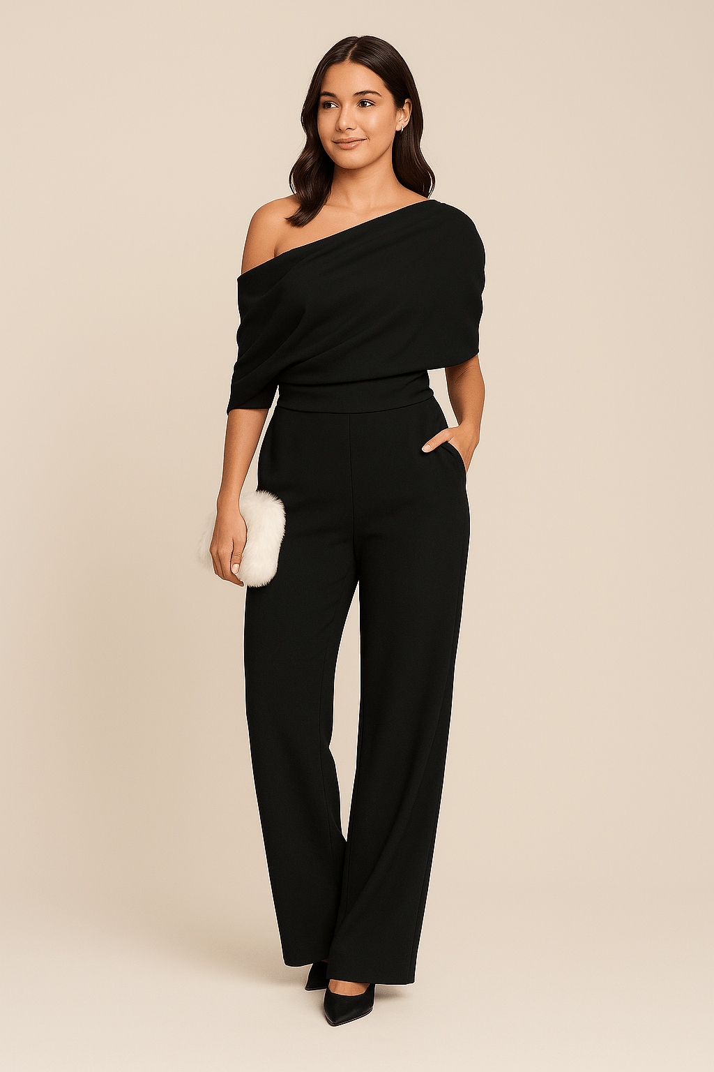 One Shoulder Jumpsuit Wide Leg
