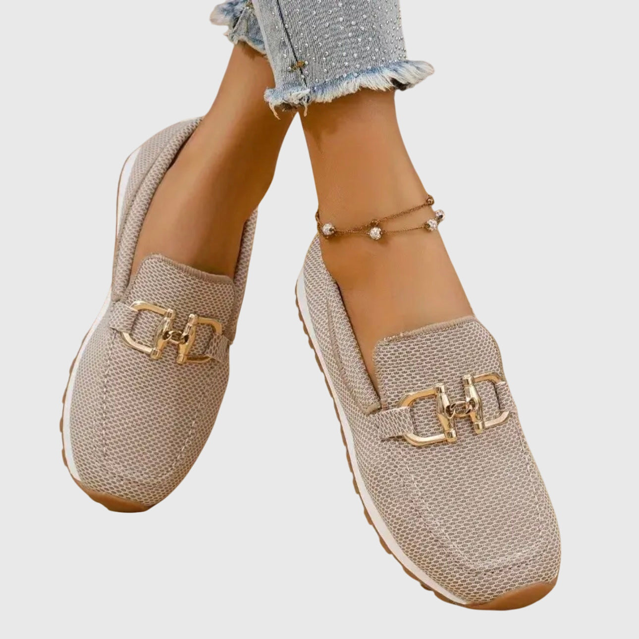 Orthopedic Slip-On Loafer Gold Horsebit Detail