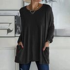 Casual oversized long sleeve tunic top with pockets in black
