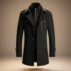 Men's classic virgin wool blend winter coat in obsidian black