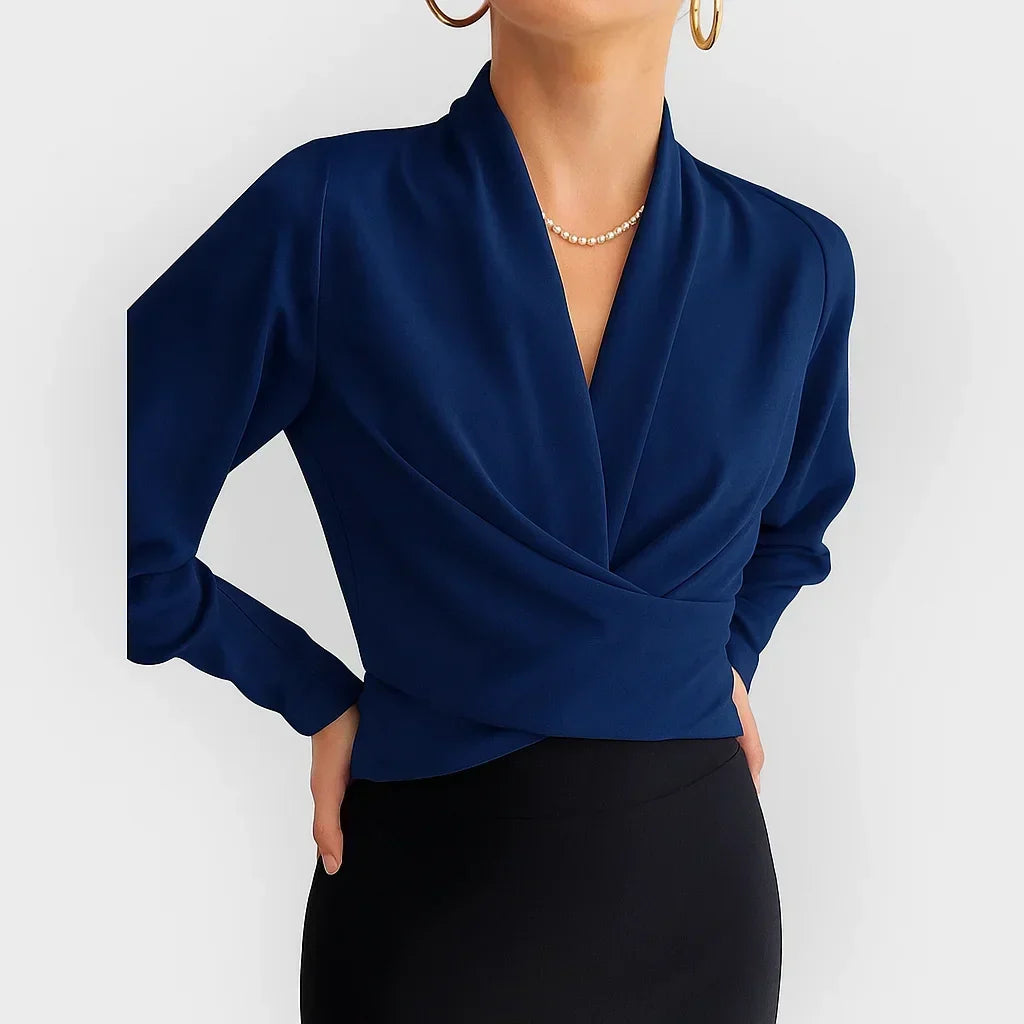 Long Sleeve Wrap Blouse