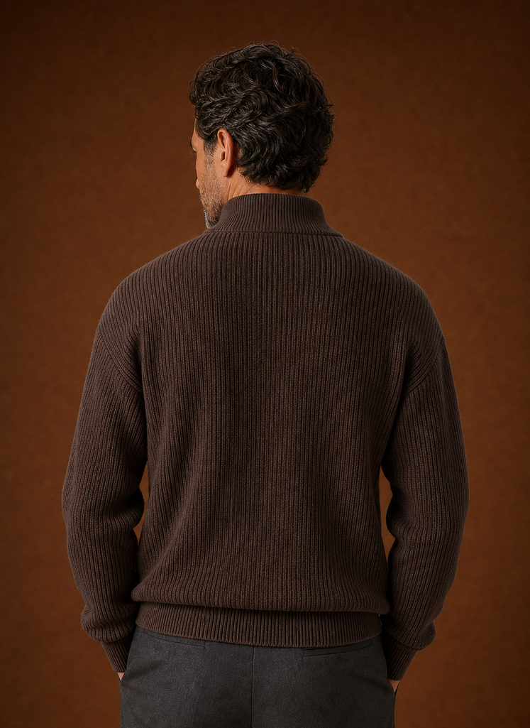 Men's ribbed knit quarter zip sweater