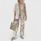 Women's Elegant Two-Piece Set Top and Trousers