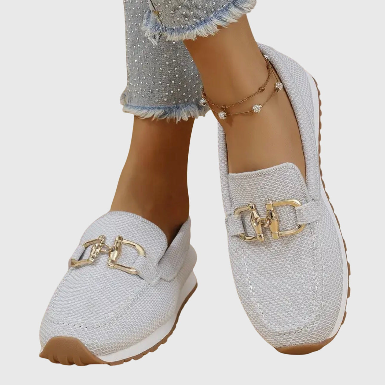 Orthopedic Slip-On Loafer Gold Horsebit Detail