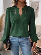 Women's elegant Swiss dot lace puff sleeve blouse in green