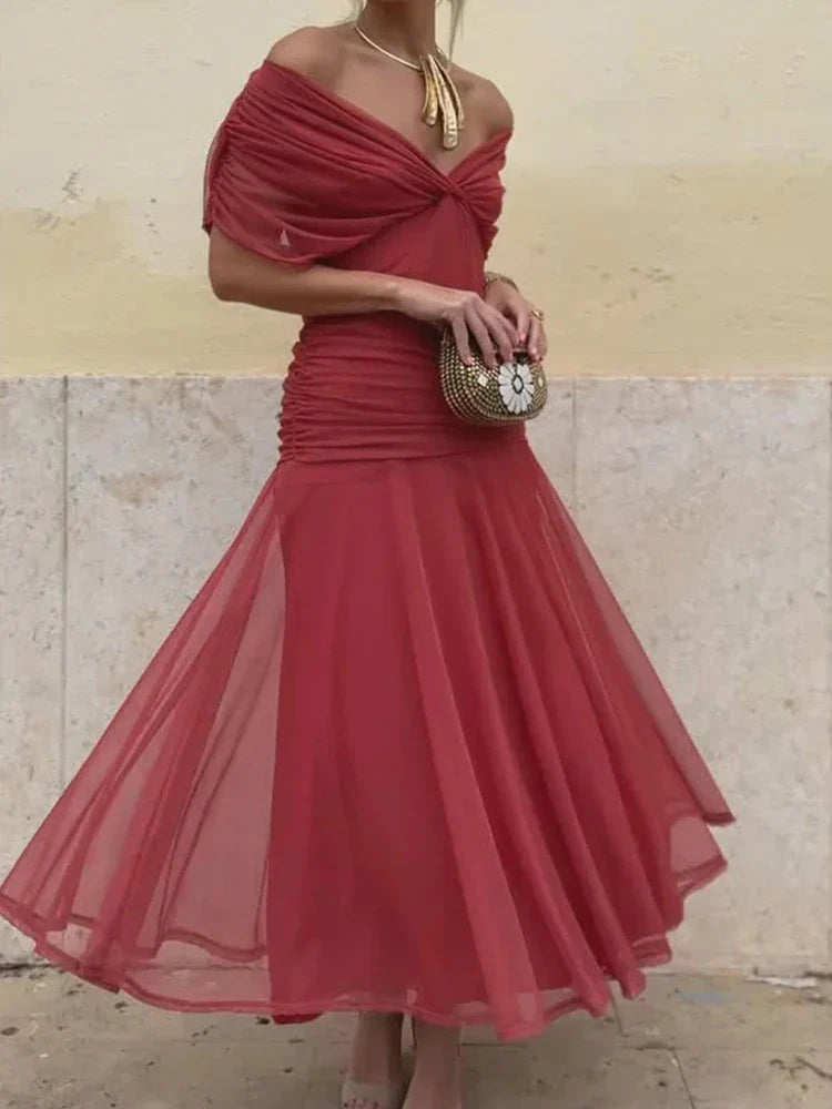 Women's Wedding Guest Off-Shoulder Floral Maxi Dress