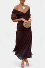Women's Wedding Guest Off-Shoulder Floral Maxi Dress