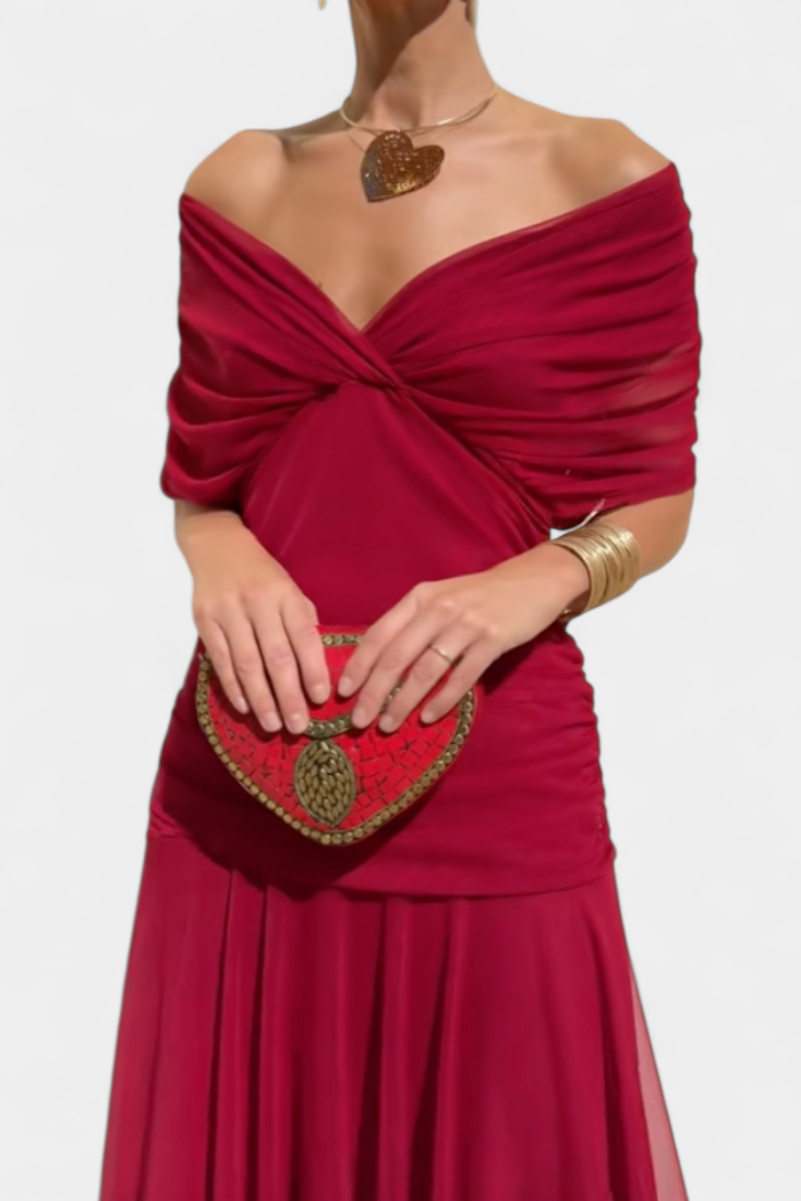 Women's Wedding Guest Off-Shoulder Floral Maxi Dress