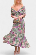 Women's Wedding Guest Off-Shoulder Floral Maxi Dress