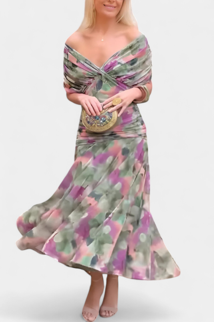 Women's Wedding Guest Off-Shoulder Floral Maxi Dress