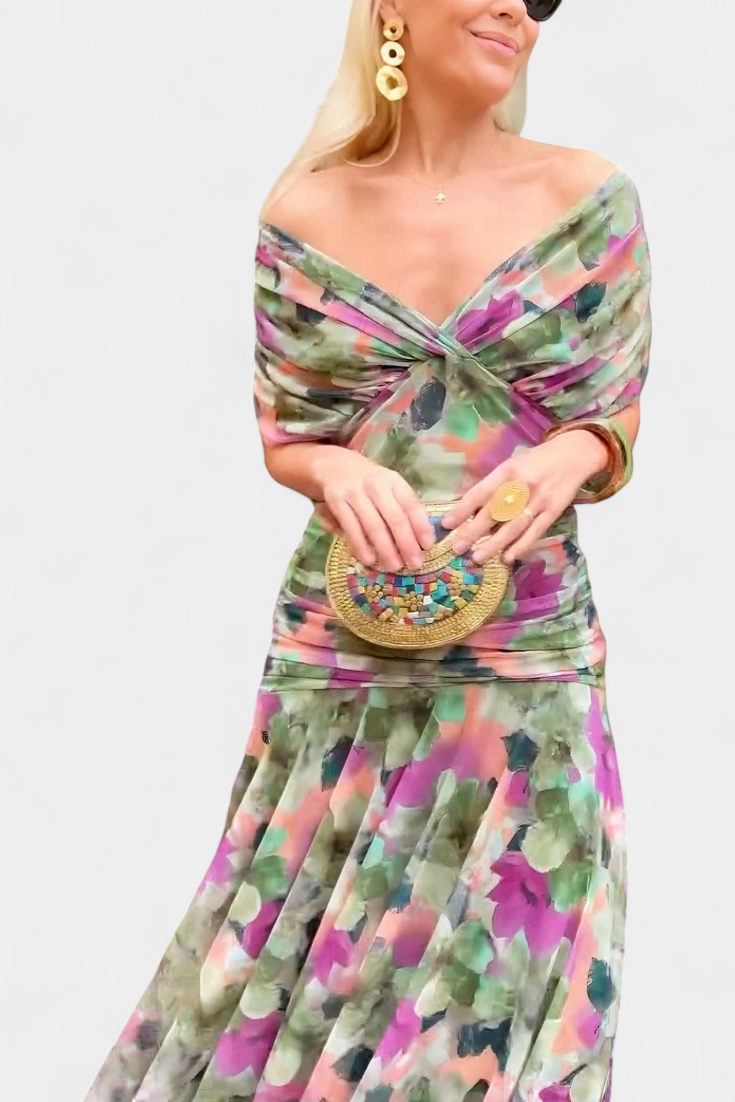 Women's Wedding Guest Off-Shoulder Floral Maxi Dress