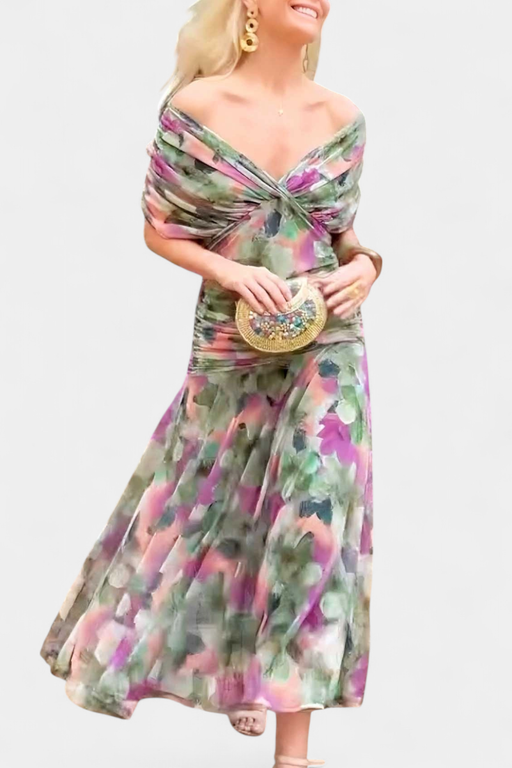 Women's Wedding Guest Off-Shoulder Floral Maxi Dress