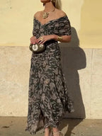 Women's Wedding Guest Off-Shoulder Floral Maxi Dress