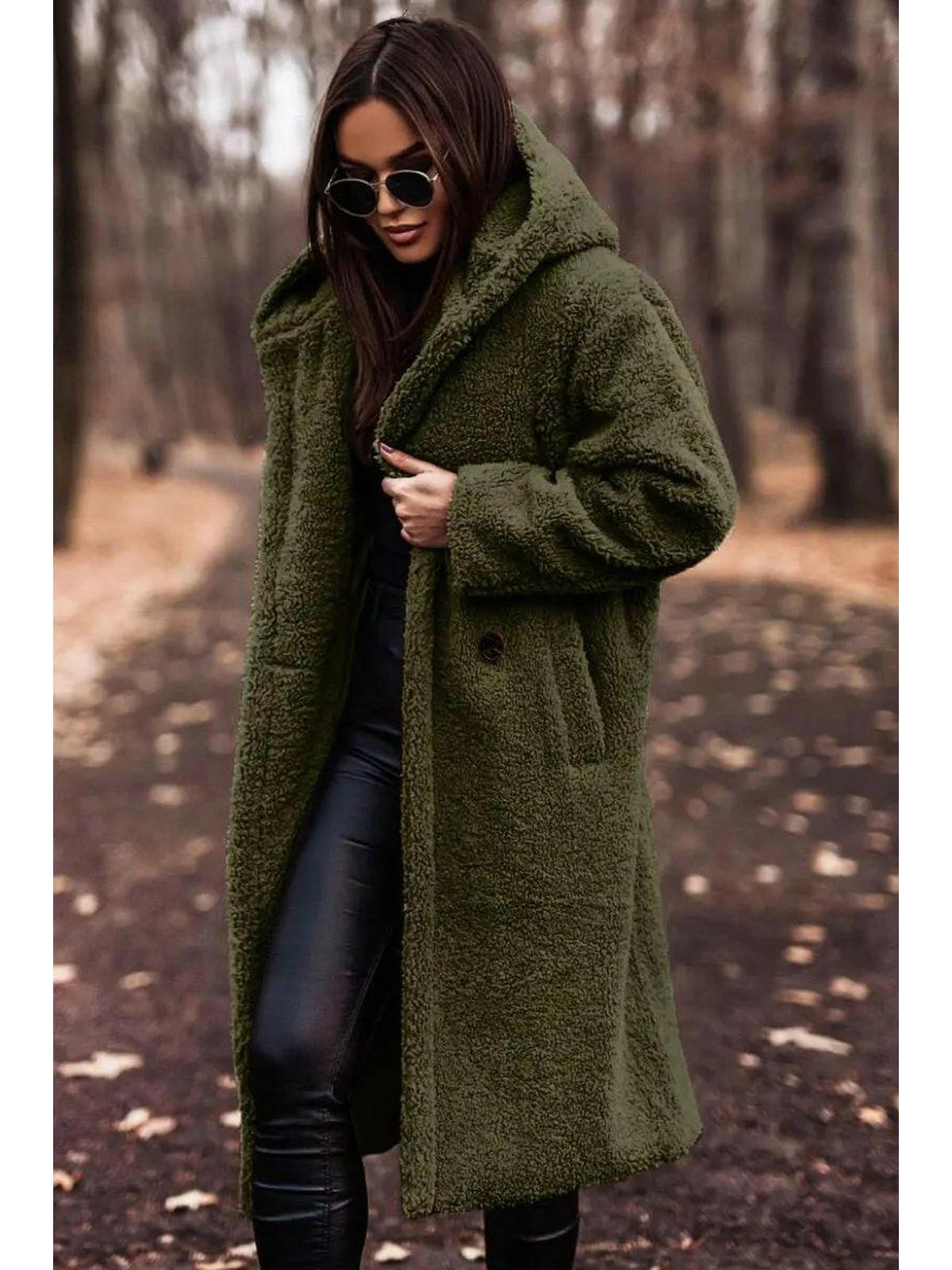 Women's hooded knee length winter coat in green