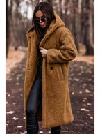 Women's hooded knee length winter coat in light brown