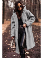 Women's hooded knee length winter coat in grey