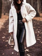 Women's hooded knee length winter coat in white
