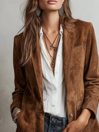 Vintage faux suede jacket with lapel collar