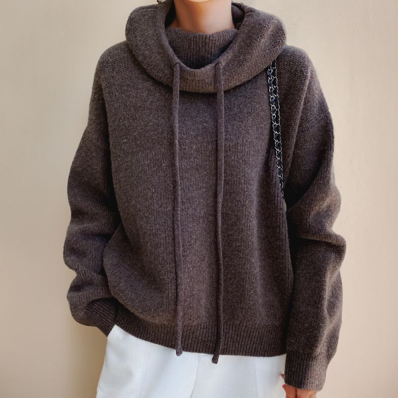Fine knit merino wool turtleneck sweater in brown